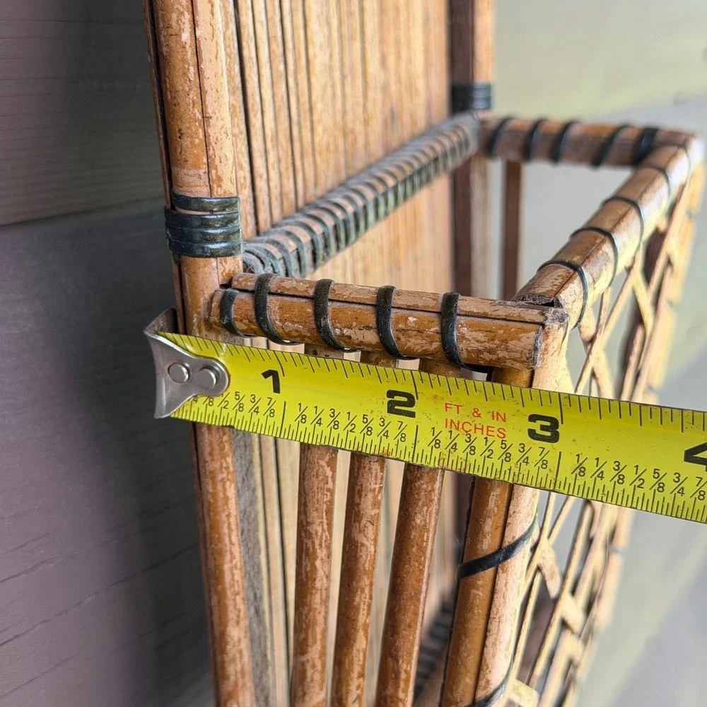 Vintage Bamboo Rattan Wall Pocket Organizer 2 Tier Mail Letter Holder Boho Decor